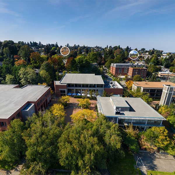 An aerial view of the residence halls on the SPU campus