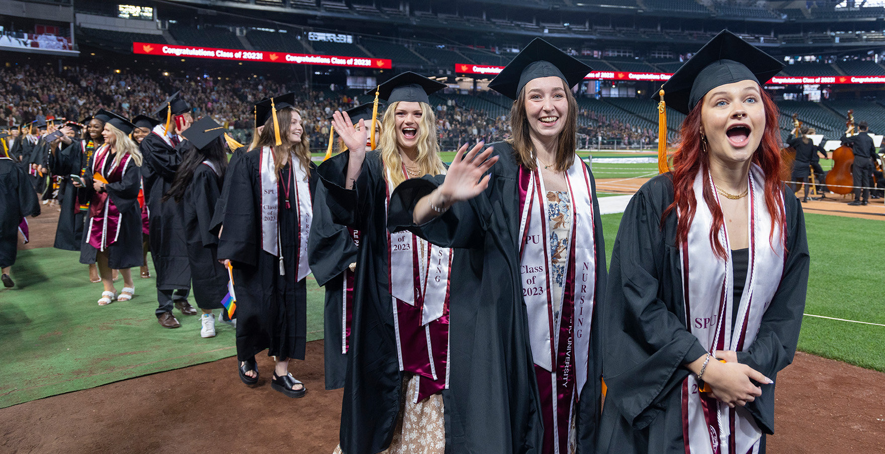 SPU grads line up at T-mobile Park | photo by Mike Siegel