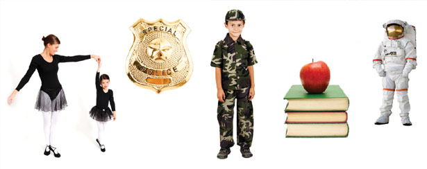 ballerina, police officer, army, teacher, astronaut
