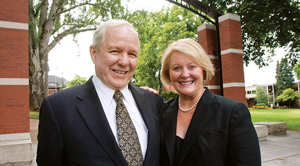 President Philip Eaton and SPU students