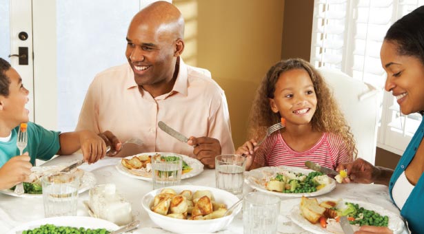 Family around dinner table