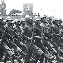 Soldiers march in a parade 