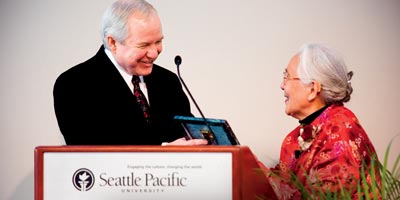President Eaton presented Lora Jones with award