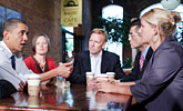 President Barack Obama holds a round table discussion with local small business owners during a stop at Grand Central Bakery in Seattle, Washington (Official White House Photo by Chuck Kennedy)