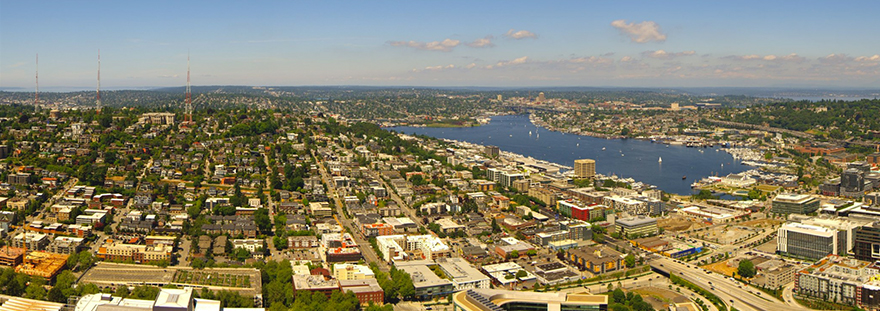 view of queen anne hill and lake union